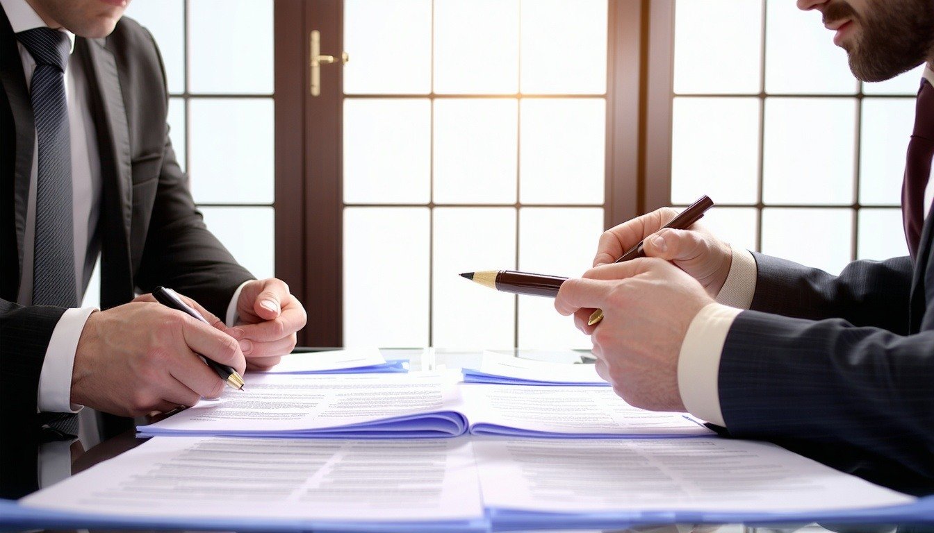 Lawyers reviewing trademark documents